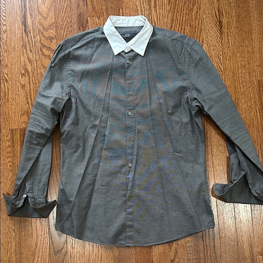 John Varvatos Charcoal Dress Shirt with White Collar